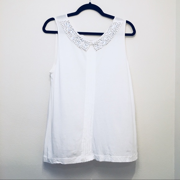 LOFT Tops - Ann Taylor Loft Embellished White Tank Top